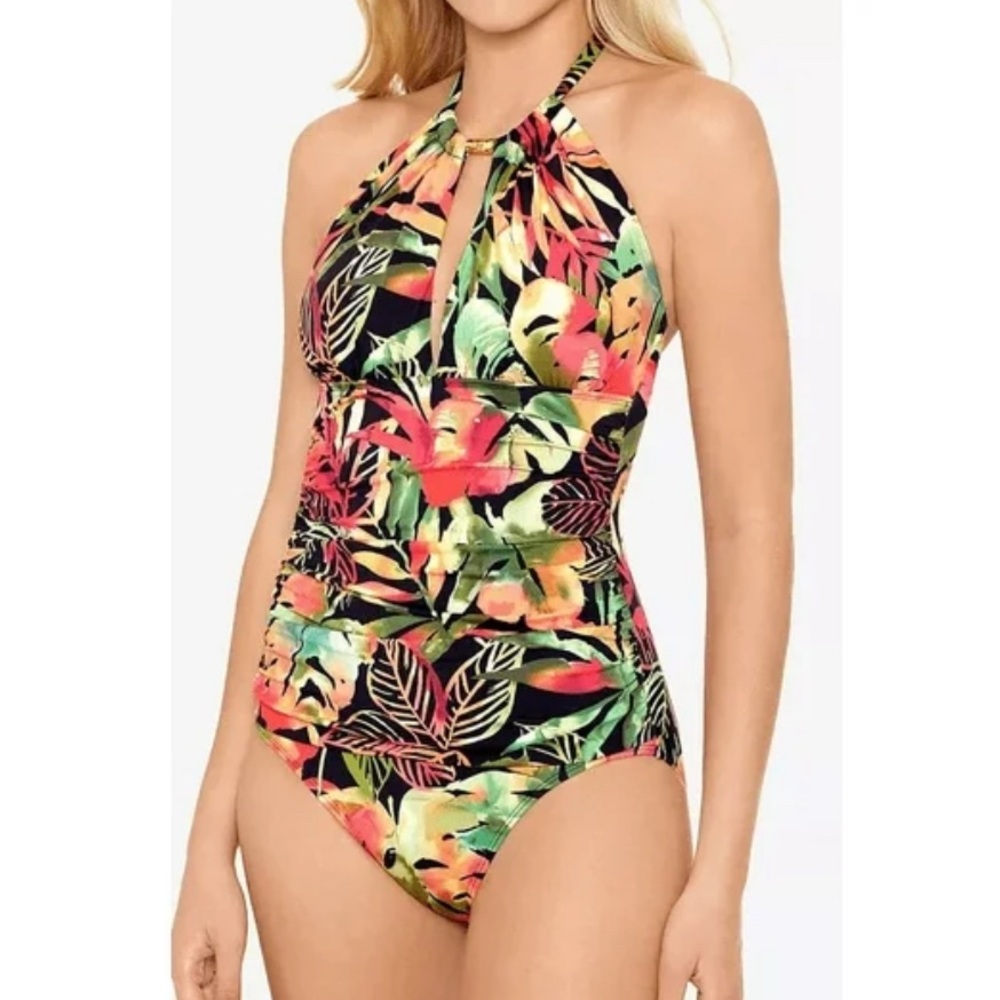 Lauren Ralph Lauren Midnight Tropical‎ High Neck One-Piece halter black multi 8 - Picture 12 of 12